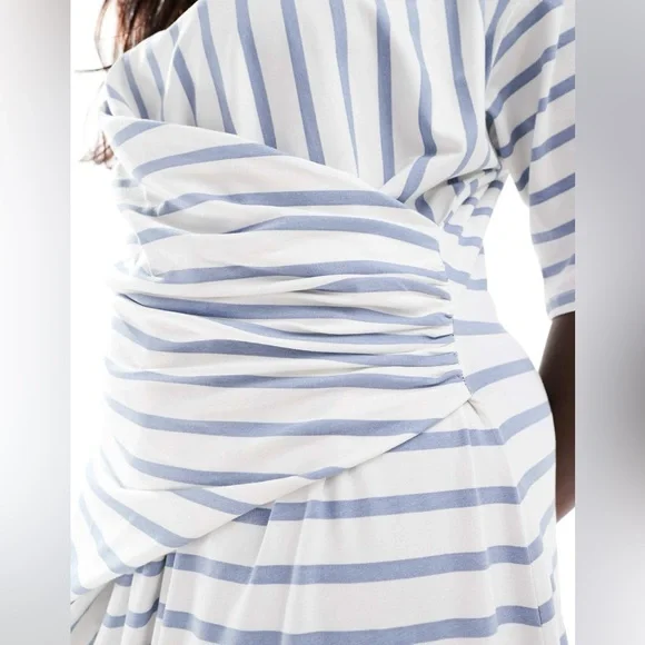 ASOS DESIGN Curve short sleeve with twist detail midi dress blue & cream stripe - Picture 4 of 4